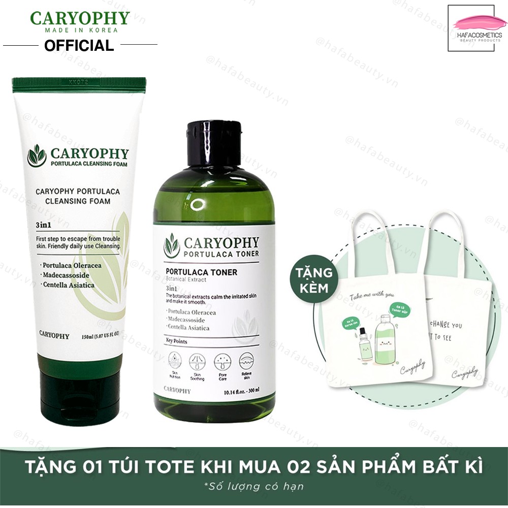 Combo Sữa rửa mặt Caryophy Portulaca Foam Cleanser 150ml và Nước hoa hồng Caryophy Portulaca Toner 300ml