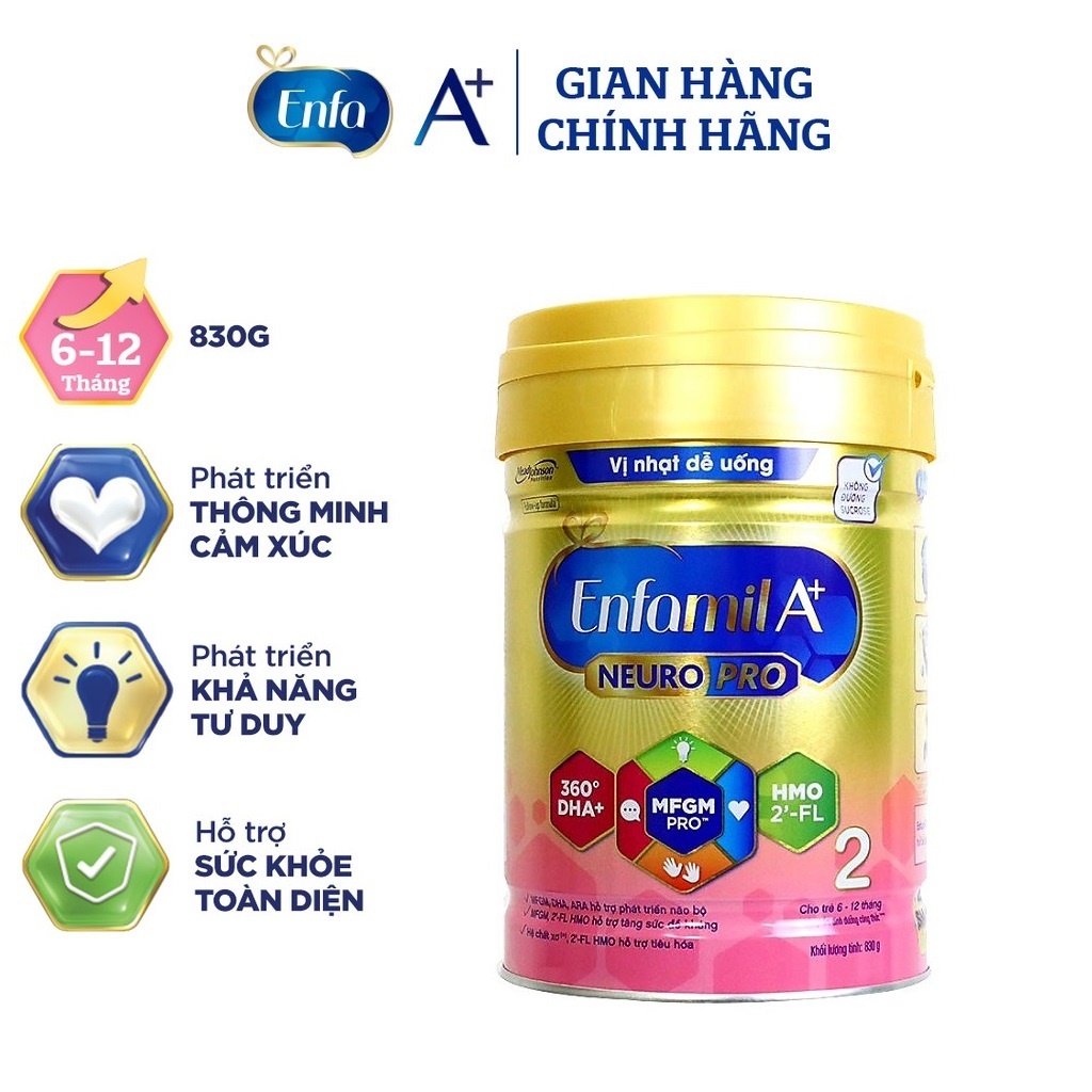 Sữa Enfamil A+ Neuro pro 2 830g MFGM Pro + DHA (trẻ 6-12 tháng)