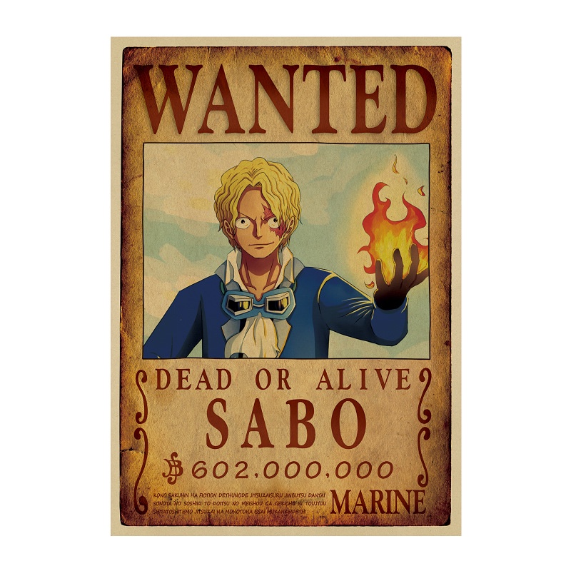 Tranh poster wanted lệnh truy nã One Piece dán tường, phong cách vintage kích thước 50.5*35cm trang trí độc đáo
