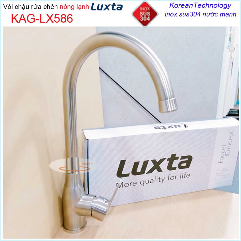 Vòi rửa chén bát KAG-LX586, Vòi Luxta nóng lạnh inox SUS304, vòi bếp nóng lạnh chậu rửa chén KAG-LX586