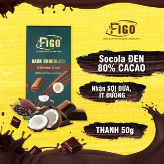 Socola đen 80% cacao Vị Dừa ít đường Figo 50gram