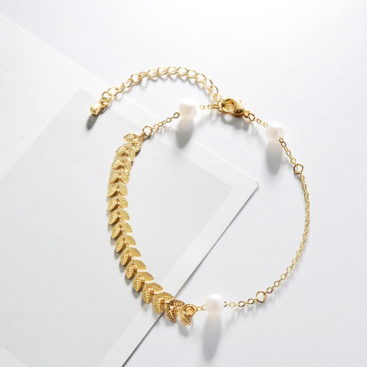 Bộ Trang Sức Nữ Bằng Titan Đẹp Giá Rẻ Bông Lúa Phối Hạt Ngọc - Đảm Bảo Không Đen, Không Rỉ Sét Vĩnh Viễn - 1 Dây + 1 Lắc