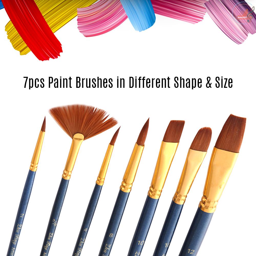 7pcs/set Art Paint Brushes Set Round & Flat & Filbert & Fan Tips Professional Drawing Paintbrushes Nylon Hair Wooden Handle for Watercolor Acrylic Oil Gouache Face Body Painting for Artists Adults Students Beginners