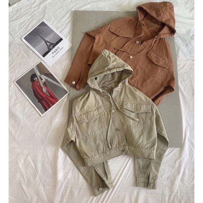 Áo Khoác Kaki Dành Cho Nữ Có Mũ 4 Màu Đen Kem Xanh Rêu Cam Mina