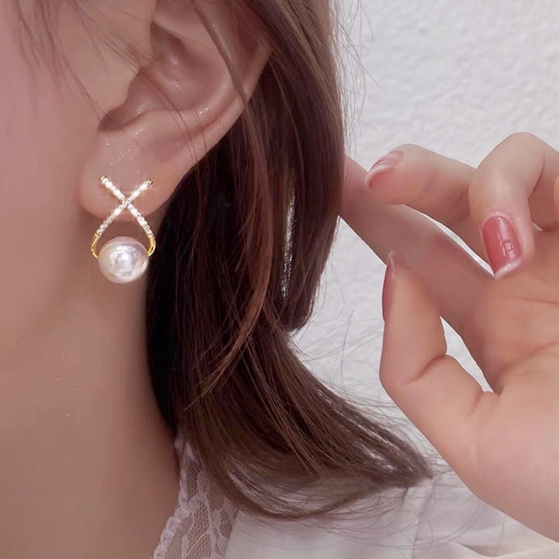 Khuyên tai Ahellogirl đính ngọc trai và đá phong cách cổ điển chất lượng cao thời trang cho nữ