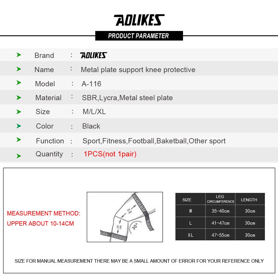 Miếng đệm bảo vệ đầu gối AOLIKES bằng kim loại đàn hồi thoáng khí