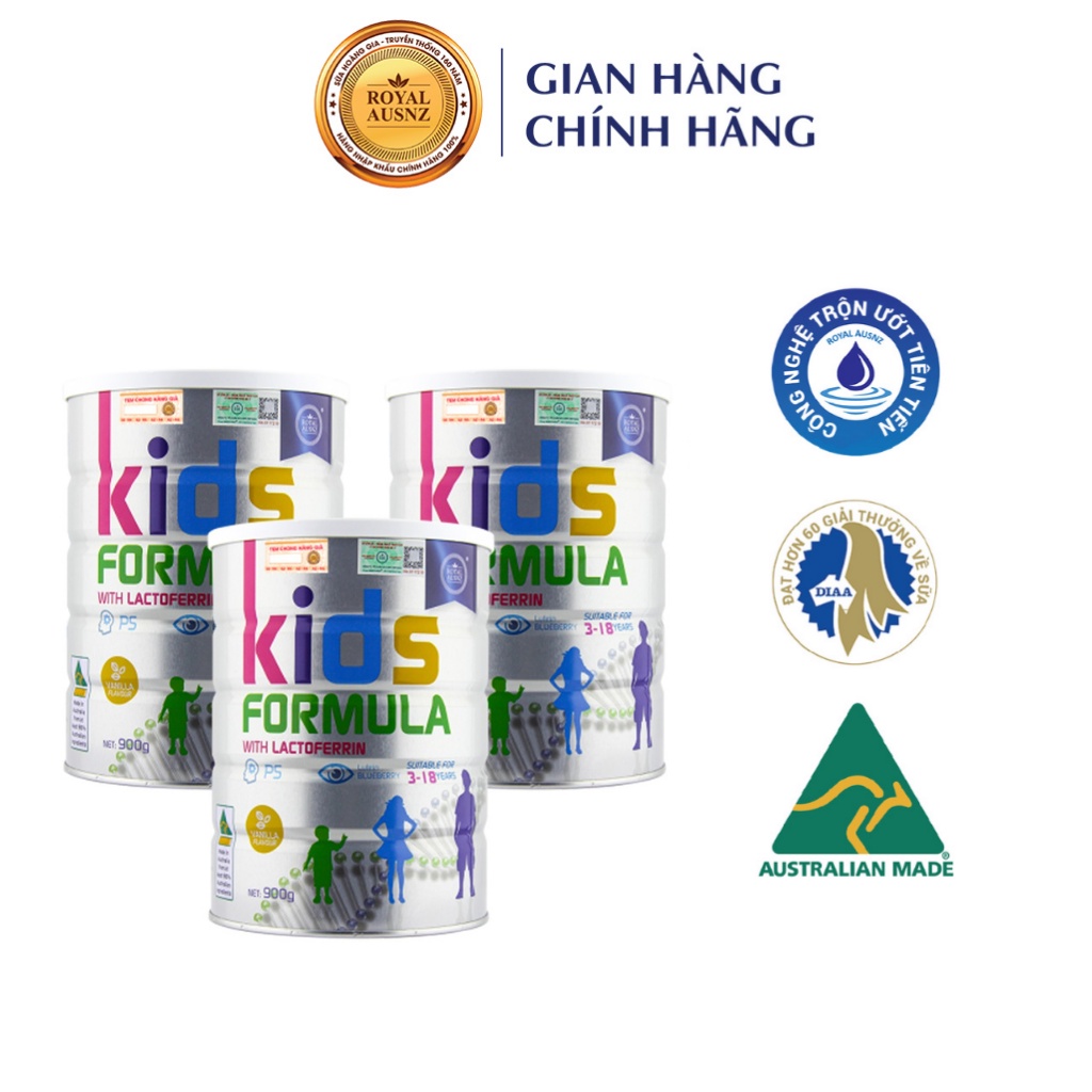 Combo 3 Hộp Sữa Bột Kids Formula ROYAL AUSNZ Bổ Sung Dương Chất Cho Trẻ Từ 3-18 Tuổi 900g/hộp