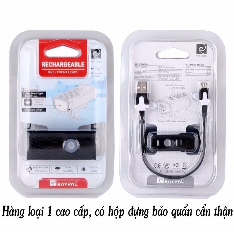Đèn pin xe đạp chiếu sáng trước + sau sạc điện full hộp