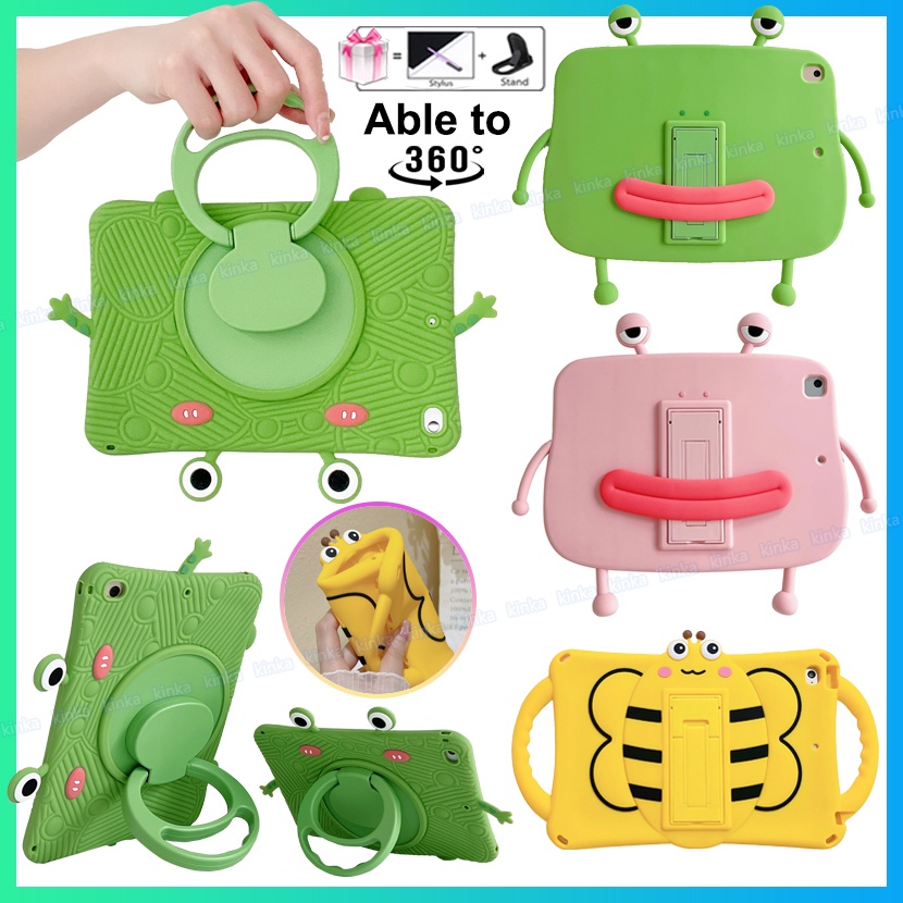 360 degree rotating Stand Kids Safe Lanyard Cute Cartoon Frog Prince Bee Shockproof Tablet Case Cover Stand Protective Shell Case for new ipad mini air pro 1 2 3 4 5 6 7 8 9 9.7 10.2 10.5 10.9 11 2017 2018 2019 2020 2021 2022