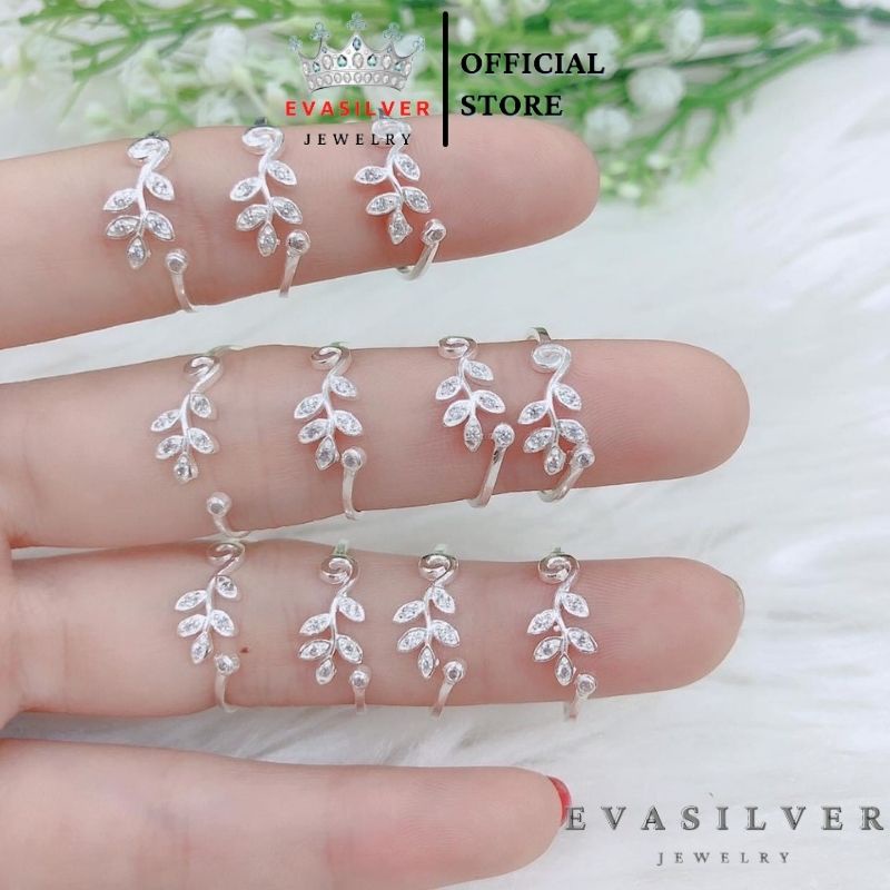 Nhẫn bạc nữ kiểu hở hình chiếc lá đính đá thời trang, nhẫn free size chất liệu bạc ta sang trọng