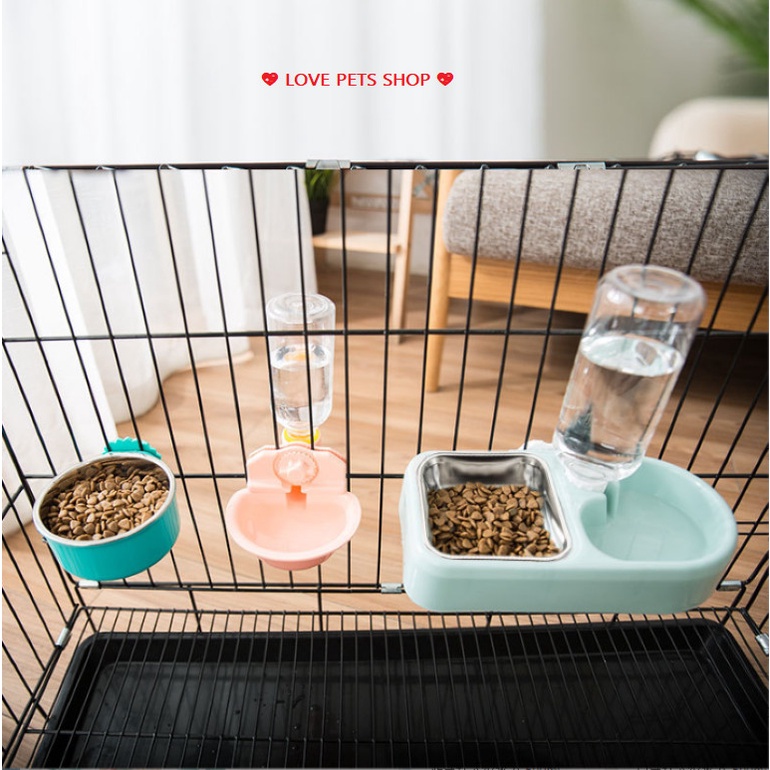 BÌNH NƯỚC GẮN CHUỒNG TỰ ĐỘNG KÈM CHÉN BẰNG INOX CHO CHÓ MÈO - LOVE PETS SHOP