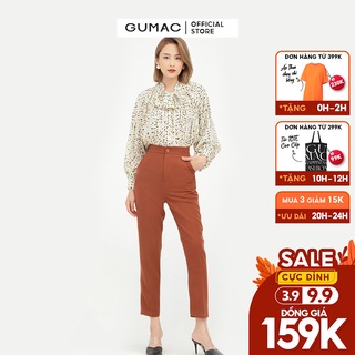  Áo kiểu nữ họa tiết GUMA, thiết kế buộc nơ màu vàng thanh lịch AB537