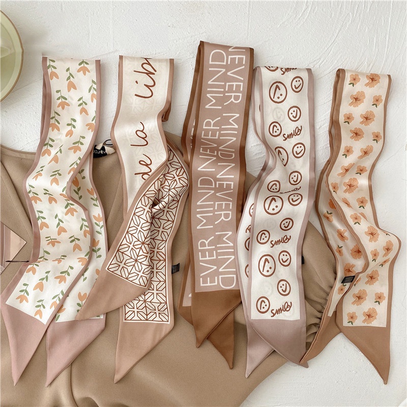 Băng Đô Cài Tóc Lụa Satin In Họa Tiết Hình Học / Hoa / Mặt Cười / Chữ Mặt Cười Phong Cách Hàn Quốc Thời Trang