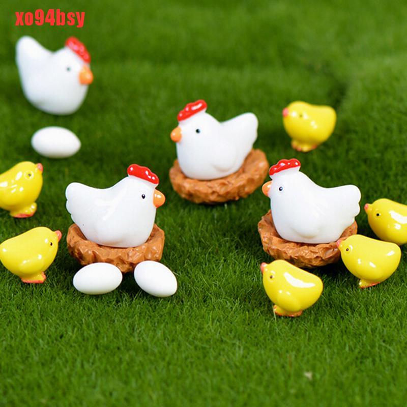 [xo94bsy]Mini Chicken Fairy Garden Miniatures Gnomes Moss Terrariums Resin Figurines For