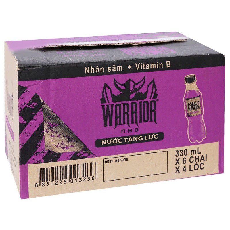 THÙNG 24 CHAI NƯỚC TĂNG LỰC WARRIOR VỊ DÂU/ NHO [330ml x 24 chai]