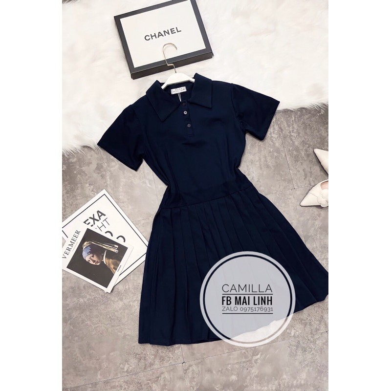 ⚡️POLO LY CHÂN⚡️Đầm polo màu xanh than xếp ly chân | BigBuy360 - bigbuy360.vn