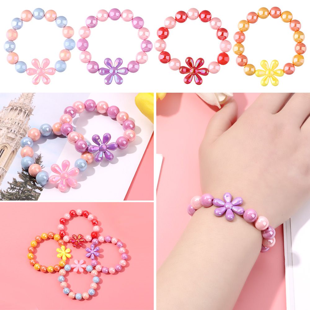 Vòng Tay Chuỗi Hạt Acrylic Nhiều Màu Sắc Hình Hoa Phong Cách Công Chúa Dành Cho Bé Gái