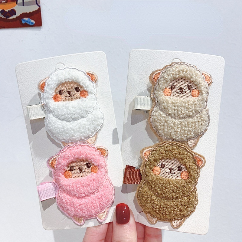 Kẹp Tóc Lông Cừu Thêu Họa Tiết Hoạt Hình Dễ Thương Cho Bé Gái