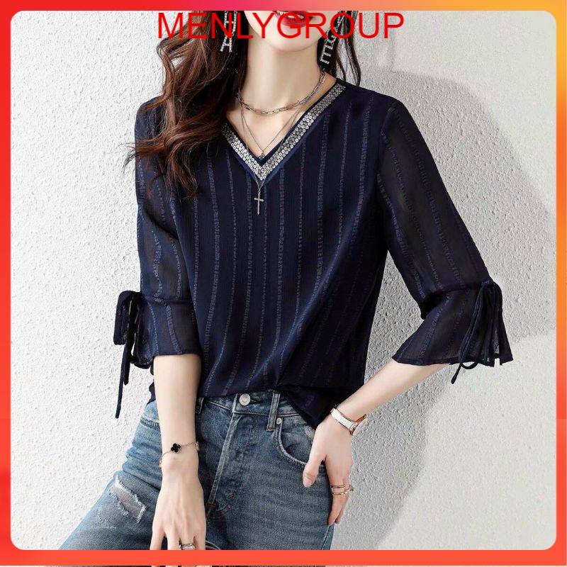 ÁO CỔ V TAY LOE KẾT HẠT