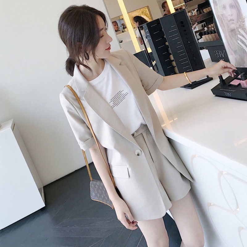S-xl 👗👗 Bộ Trang Phục Công Sở Hai Mảnh Gồm Áo Tay Lửng Và Quần Short Thời Trang Hàn Quốc Cho Nữ