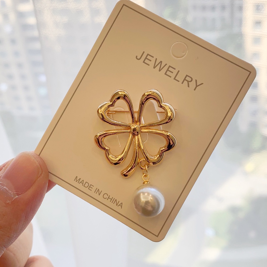 Ghim Cài Áo Hình Lá Đính Ngọc Trai Nhân Tạo Thời Trang