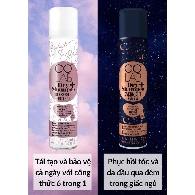 Dầu Gội Khô COLAB Thấm Hút Dầu Thừa Không Để Lại Cặn Trắng Dry Shampoo UK 200ml