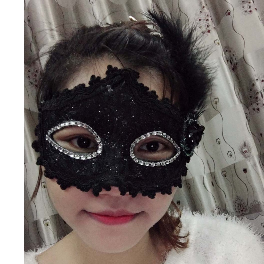 Mặt nạ nửa mặt 1 bông dạ hội quý phái sang trọng 2020-Mặt nạ nửa mặt lông vũ trung thu nhiều màu