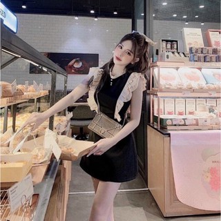 Đầm voan lụa phối bèo nude tay cánh tiên cổ trụ nút ngọc siêu xinh Hình thật trải sàn