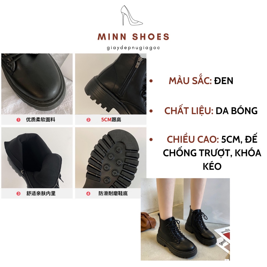 Boot nữ cổ cao buộc dây khóa kéo da bóng tăng chiều cao thời trang (B2) | WebRaoVat - webraovat.net.vn