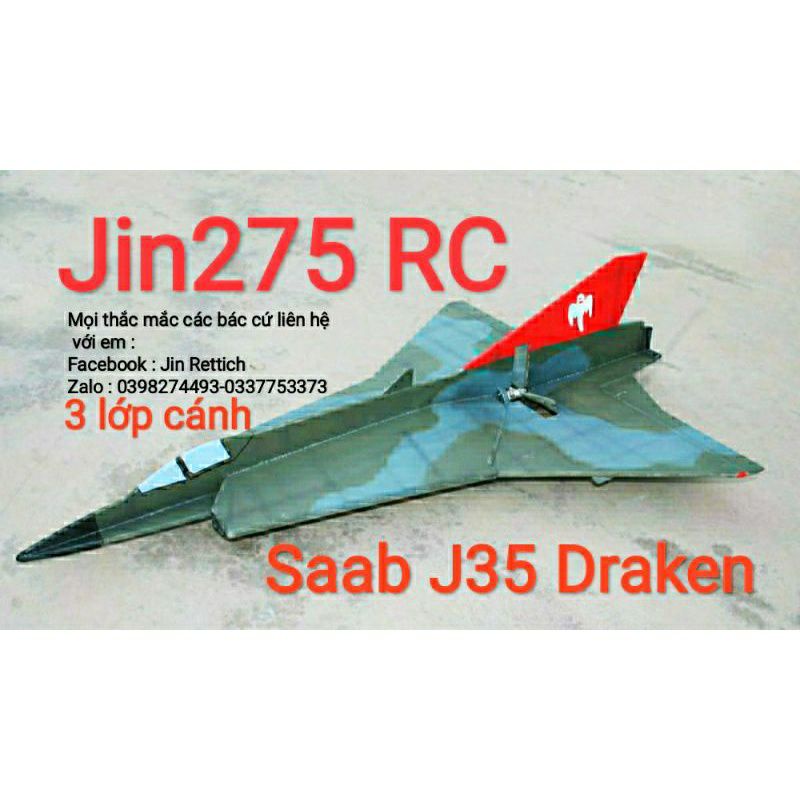 Bộ vỏ kit máy bay Saab J35 Draken sải 64 cm 3 lớp cánh