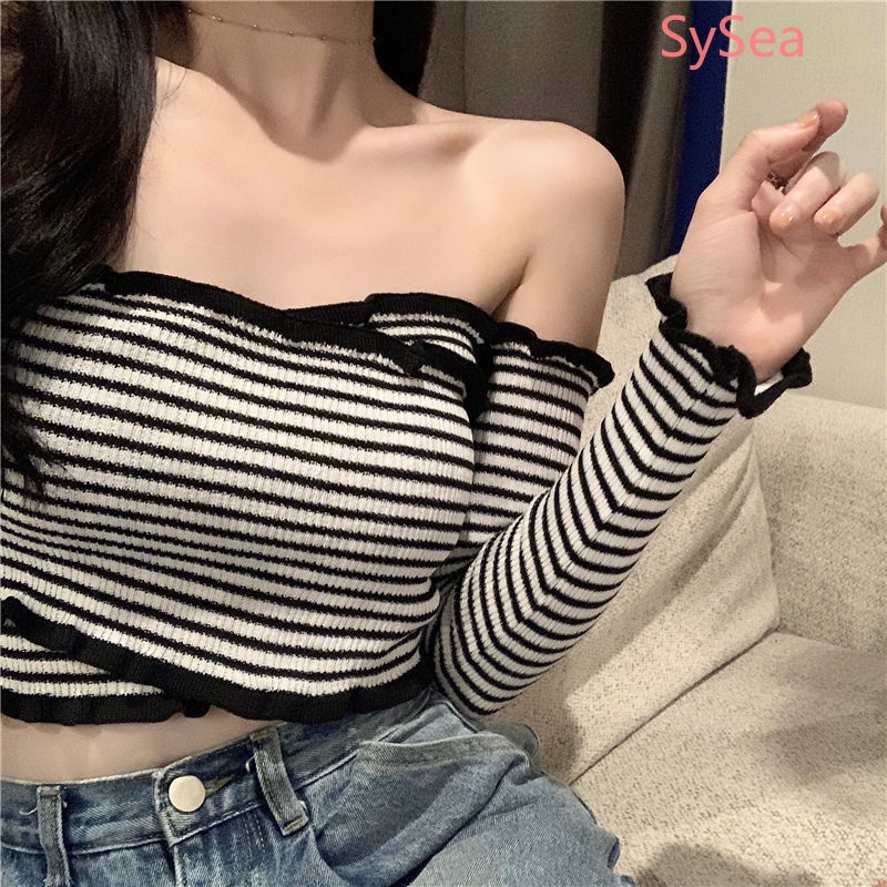 Áo Dệt Kim Trễ Vai Phong Cách Hàn Quốc Quyến Rũ Cho Nữ