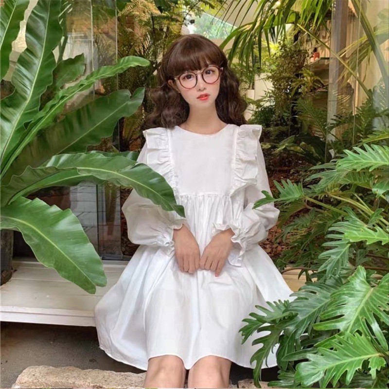 VÁY BABYDOLL CỔ BẺ SƠ MI 2 MÀU HỒNG TRẮNG ULZZANG