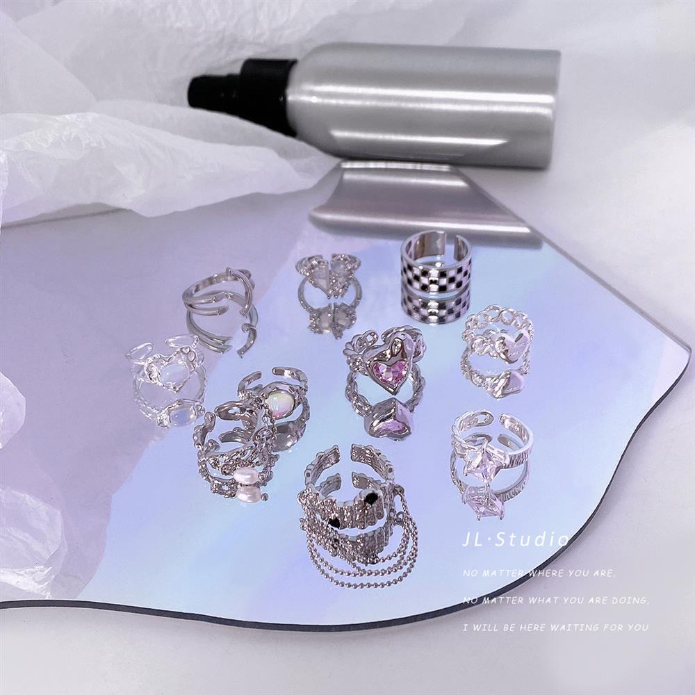 Bộ Nhẫn Bạc Đính Ngọc Trai Nhân Tạo Y2K Cho Nữ