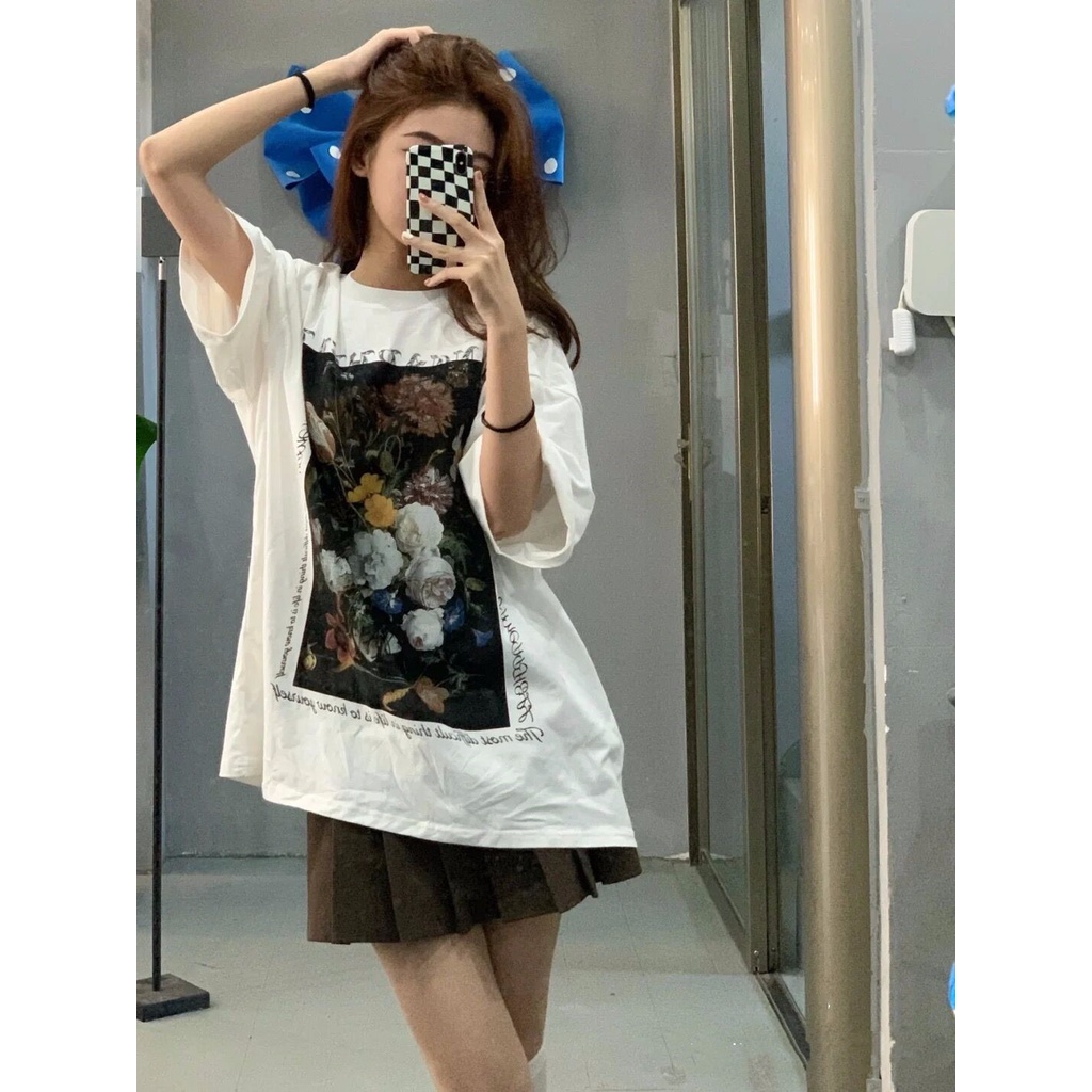 Porozi Áo thun  tay ngắn cổ tròn in họa tiết phong cách Hàn Quốc thời trang dành cho nữ