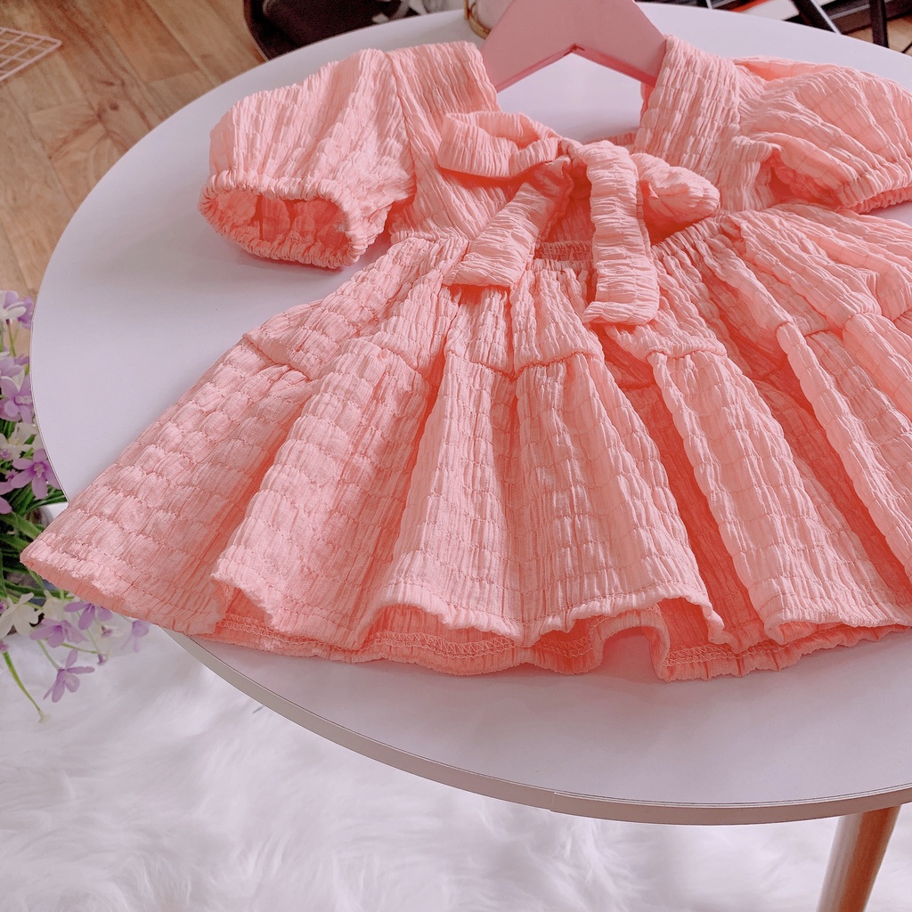 Đầm hồng xốp nhăn cho bé gái Babystore88 - Váy trẻ em công chúa hàng thiết kế 1 2 3 4 5 6 7 8 9 10 11 12 tuổi V20
