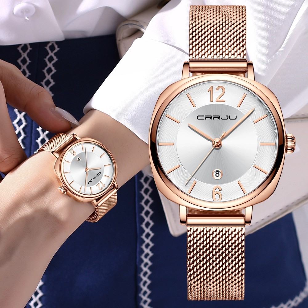 Đồng hồ đeo tay thạch anh CRRJU 2169 chống thấm nước thời trang sang trọng cho nữ