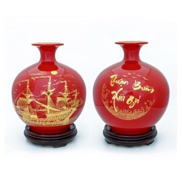 Bộ Quà tặng bình hút lộc, bình hút tài lộc thuận buồm xuôi gió cao cấp vẽ tay thủ công full size (Đầy đủ Bình+Hộp + đế)