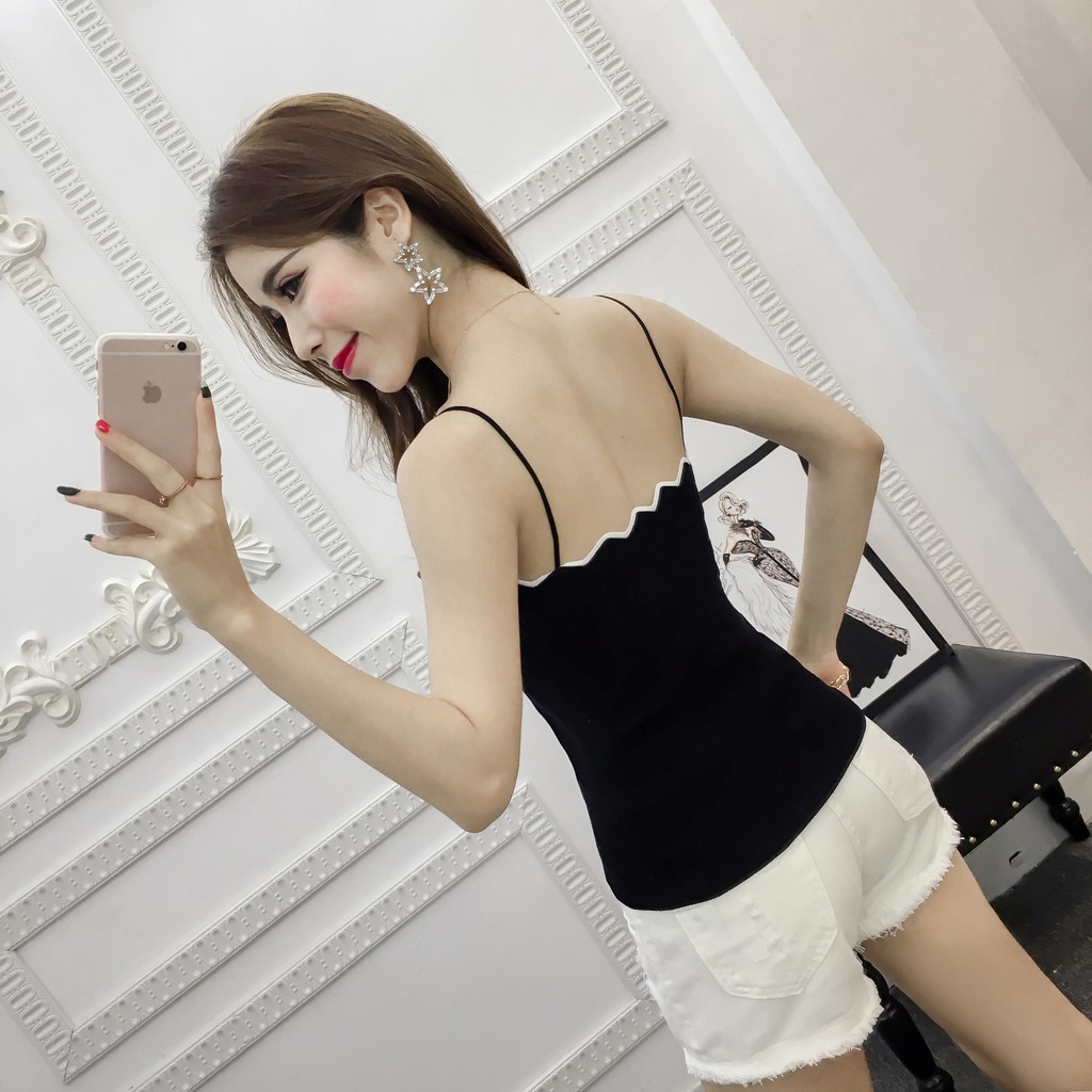 Áo hai dây dệt kim không tay màu trơn phong cách quyến rũ cho nữ | BigBuy360 - bigbuy360.vn