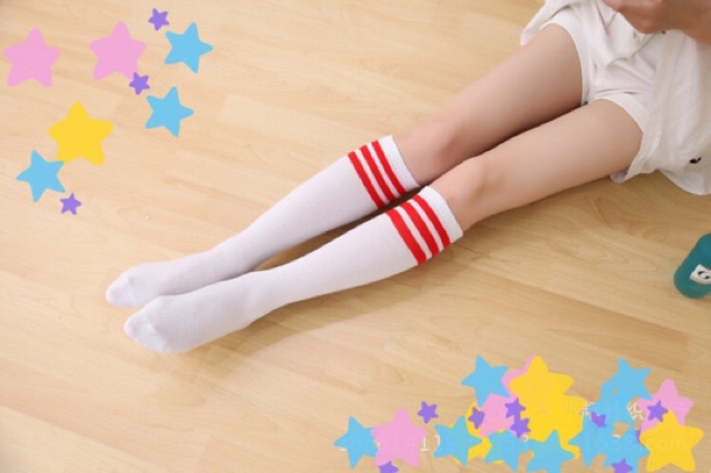 1 đôi tất gối nữ 3 sọc phong cách hàn quốc