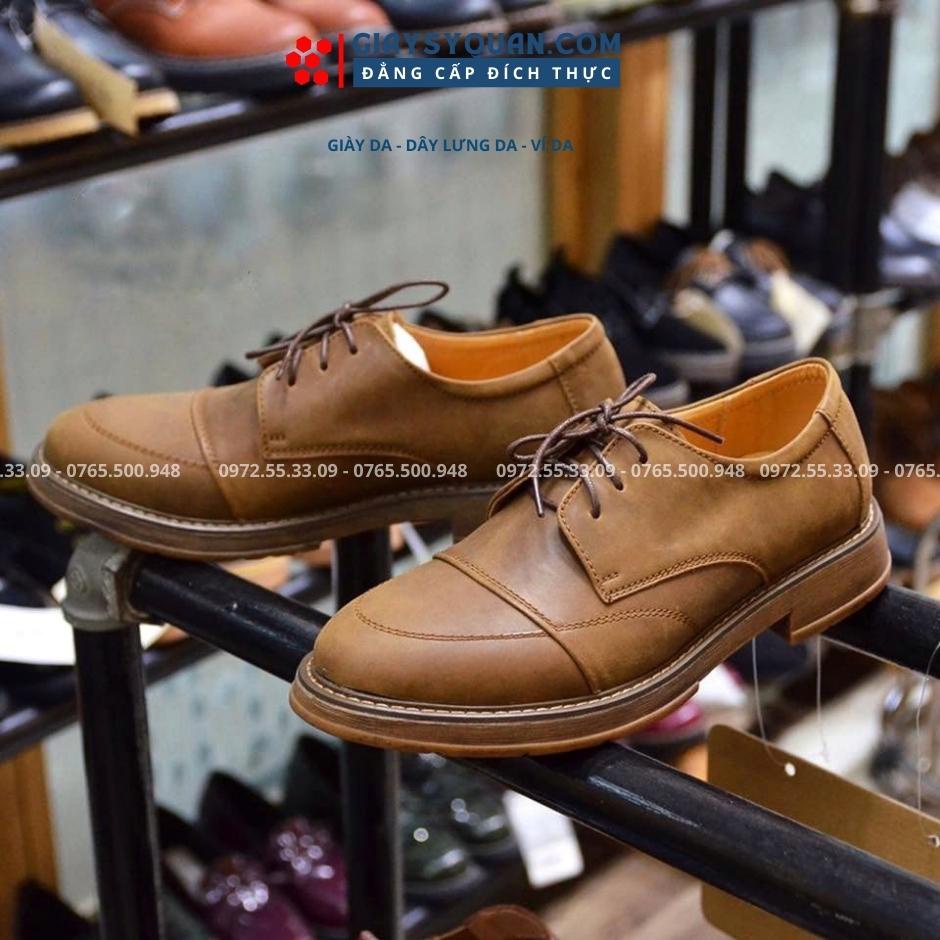 Giày lười da bò sáp cao cấp, Đế cao su chống mài mòn chắc chắn, phong cách bụi màu nâu Mã D26A