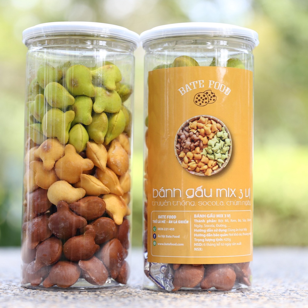 Bánh Gấu Mix 3 Vị: Truyền Thống, Chùm Ngây &amp; Socola 420g - Thơm Ngon