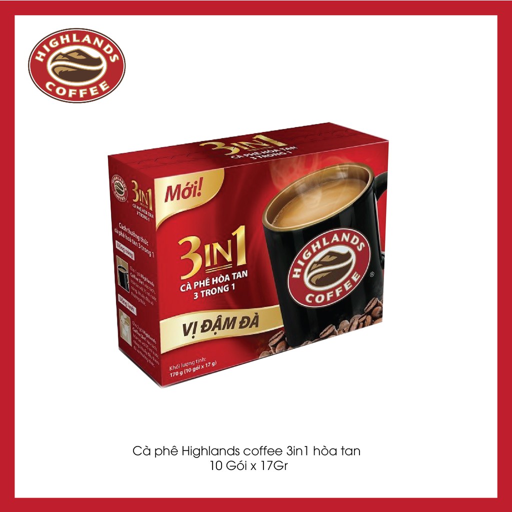 Cà phê hòa tan Highlands Coffee 3 in 1 hộp 10 gói x 17g/gói | BigBuy360 - bigbuy360.vn