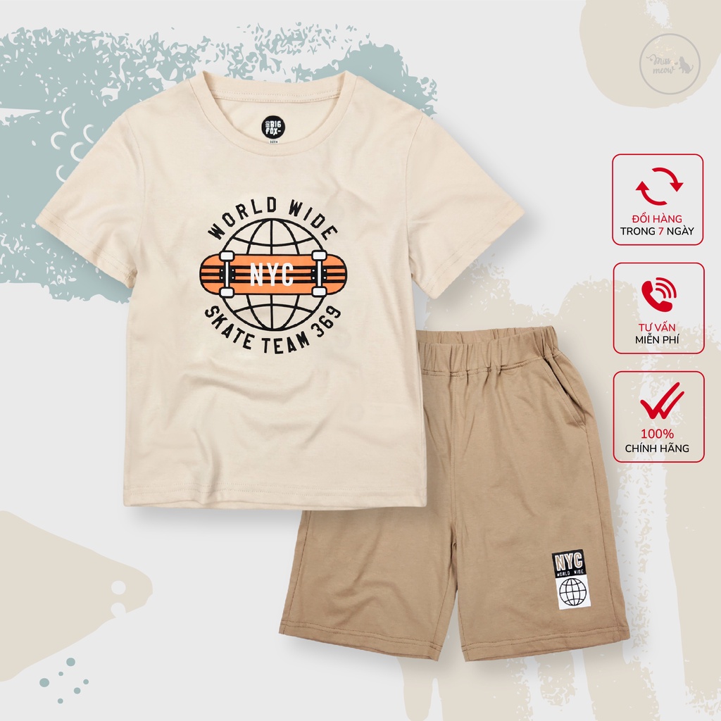 Bộ Bé Trai Size Đại Bigfox, Quần Áo Trẻ Em Mùa Hè In Trượt Ván NYC Hàng Chất Cotton Xuất Khẩu 12,13,14,15 Tuổi