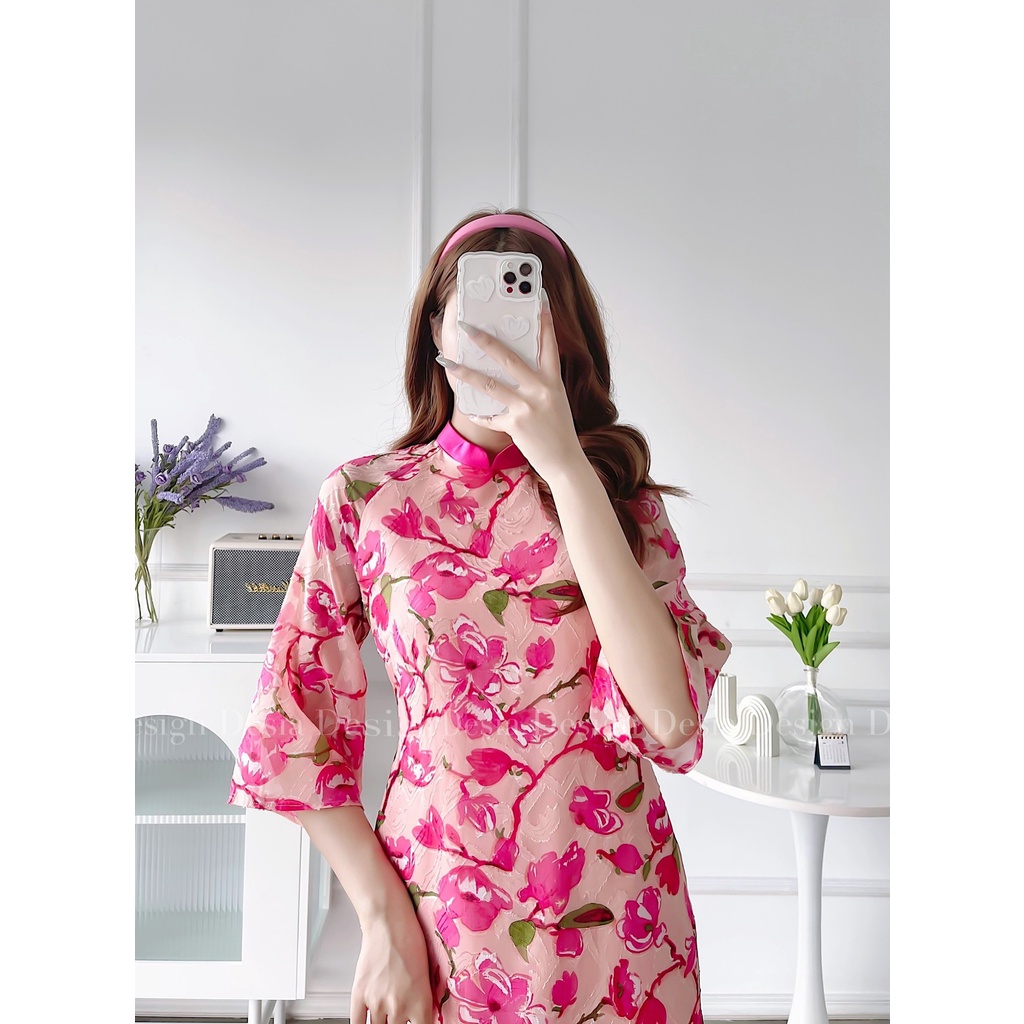 Áo dài hoạ tiết thiên hy+ tặng kèm quần nhà DESIA | BigBuy360 - bigbuy360.vn