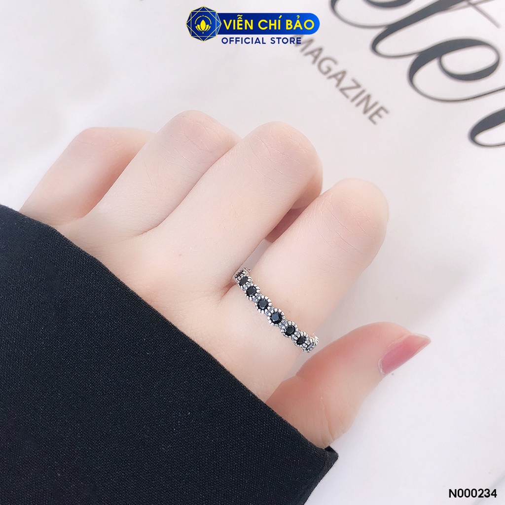 Nhẫn bạc nữ đính đá đen chất liệu bạc 925 thời trang phụ kiện trang sức nữ Viễn Chí Bảo N000234