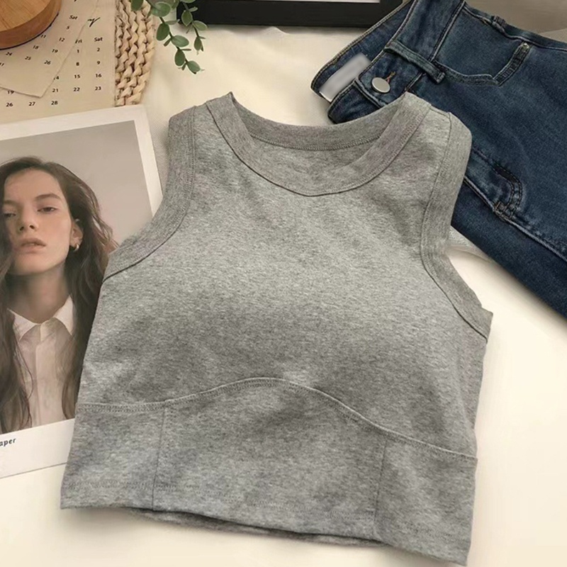 Áo Hai Dây Cổ Tròn Có Mút Đệm Mỏng Màu Trơn Dành Cho Nữ