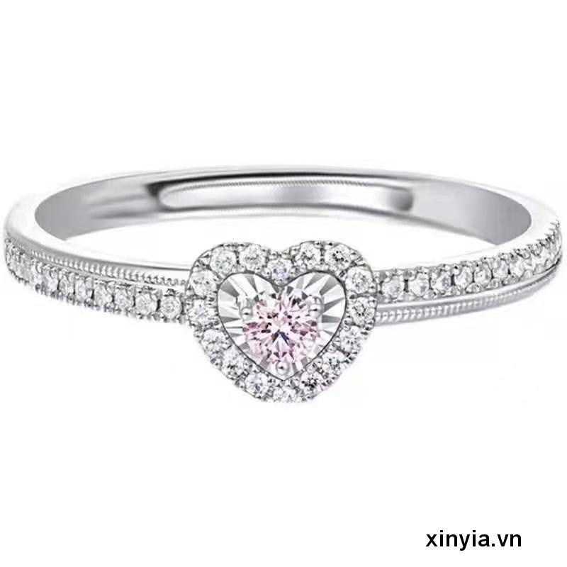 [xinyia.bb] Nhẫn Đính Hôn / Quà Tặng Sinh Nhật / Valentine Hình Trái Tim Màu Hồng