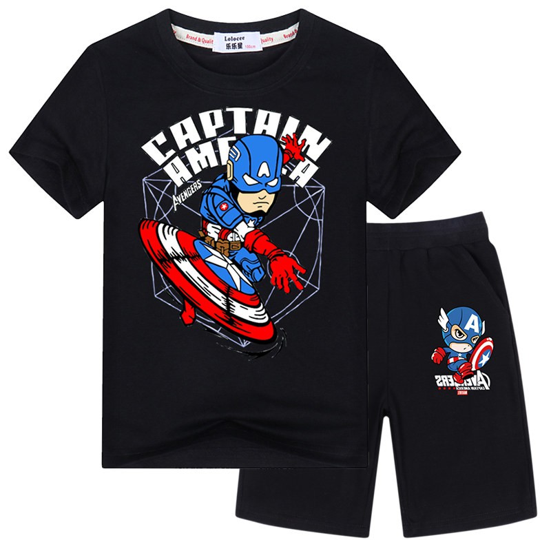 MARVEL Bộ Áo Thun In Hình Captain America + Quần Short Cho Bé