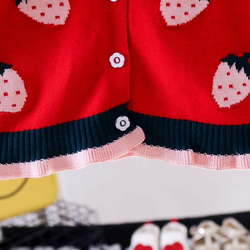 Áo cardigan bé gái sơ sinh 1/2/3 tuổi - Áo khoác len Cardigan họa tiết trái dâu dễ thương - HARABI SHOP | BigBuy360 - bigbuy360.vn