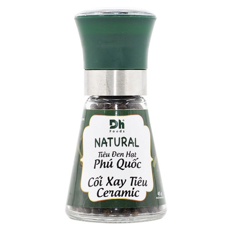 ( GIA VỊ NHÀ BẾP) NATURAL Tiêu Đen Hạt Phú Quốc - Cối Xay Tiêu Ceramic 45gr Dh Foods dùng để ướp thực phẩm, nêm các món